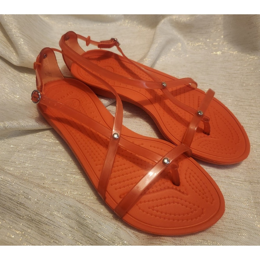 Crocs Really Sexi Orange Asymmetrical Jelly Strappy Thong Sandals Women's Size 7